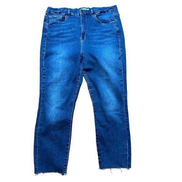 Good American Good Waist Skinny Cropped Jeans with raw edge size 18 plus size hi - Picture 2 of 8